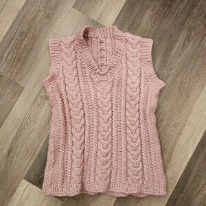 Pink Cable Knit Vest Sweater Handmade